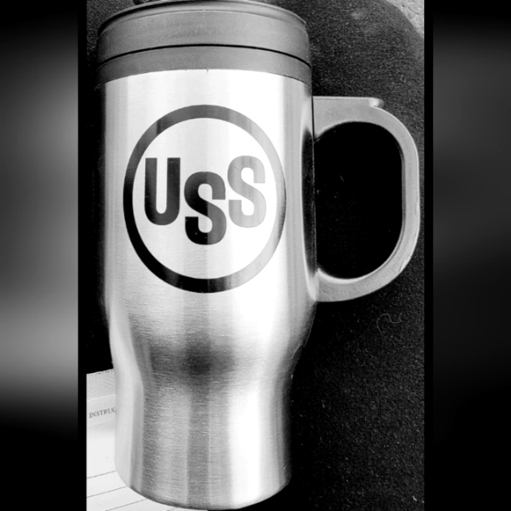 Vintage 14oz Stainless Steel Travel Mug, Silver & Black